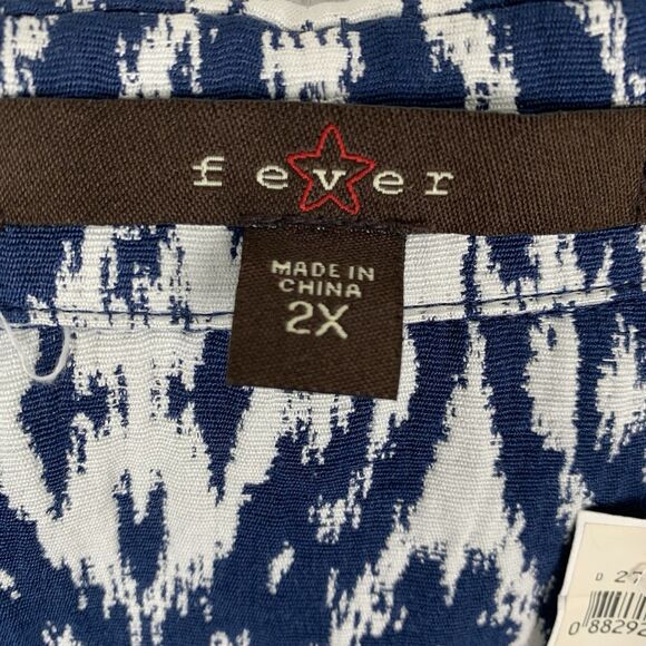 Vtg Fever 2X Blazer Blue White Abstract Aztec Diamond 3/4 Sleeve Jacket - Picture 3 of 12